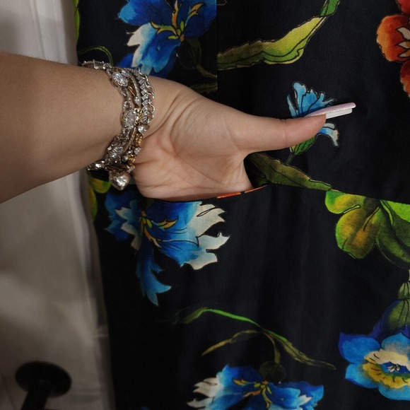 Biya Johnny Was Womens Dress Linen Black Red Blue Floral Drop Waist Shift Size S - Picture 5 of 10